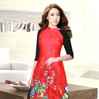 Bộ áo dài cách tân gấm rồng