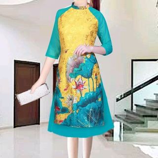 Bộ áo dài cách tân gấm rồng