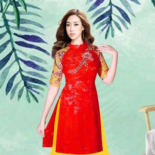 Bộ áo dài cách tân gấm rồng