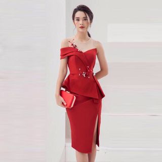 Đầm Dạ Hội Đính Hoa 3D Trễ 1 Vai Cao Cấp