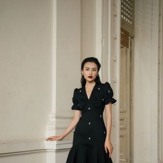 ĐẦM CỔ TIM TAY NGẮN DÚN MS 2382