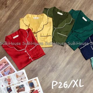 Đồ Bộ Pijama Lụa Satin Quần Dài Màu Viền