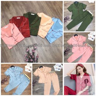 Đồ Bộ Pijama Lụa Satin Quần Dài Màu Viền