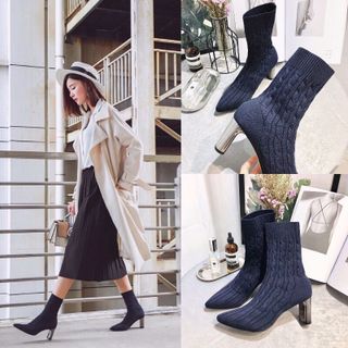 Giày Boot dệt kim co giãn tốt ôm chân