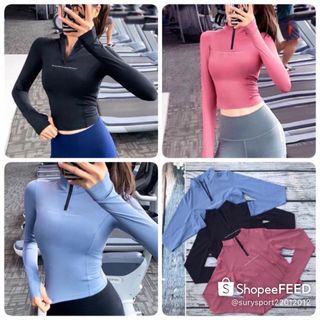 Áo dài tay kéo khoá tập gym nữ