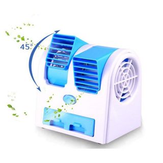 Quạt đá điều hòa mini 2 cửa gió chạy điện 5V hoặc 3 pin AA Xanh dương giá sỉ