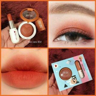Set Son Kèm Phấn Mắt NEE CARA Pink Pill For Love
