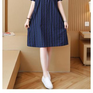 Đầm bầu sơ mi công sở sọc