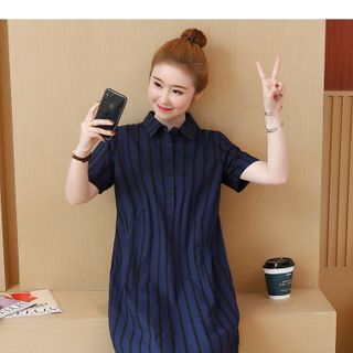 Đầm bầu sơ mi công sở sọc