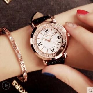 Đồng hồ nữ dây da cao cấp LSVTR đính đá sang trọng