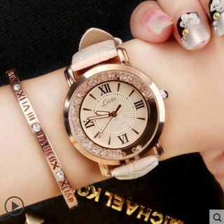 Đồng hồ nữ dây da cao cấp LSVTR đính đá sang trọng