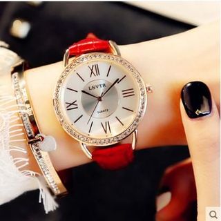 Đồng hồ nữ dây da cao cấp LSVTR đính đá sang trọng