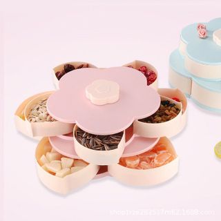 Hộp Mứt Tết Hình Hoa Mai Xoay Hai Tầng