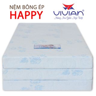 Nệm bông ép bọc vải cotton Vivian Happy gấp 3 1m6x2mx9cm