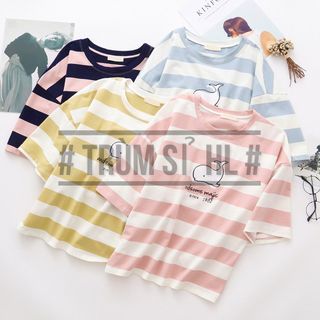 Áo thun tay lỡ in sọc Chú cá voi Kute hô mai