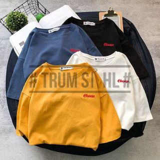 Áo thun tay lỡ chữ thêu Cheese