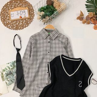 Set 3 món áo sơmi gile len cà vạt