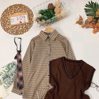 Set 3 món áo sơmi gile len cà vạt