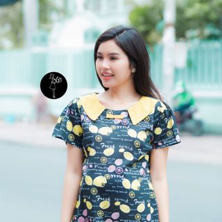 ĐẦM BẦU LỤA HỌA TIẾT CHANH TƯƠI MÁT 2868