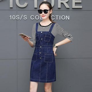 Đầm Yếm Jean Đính Nút Viền Kiểu