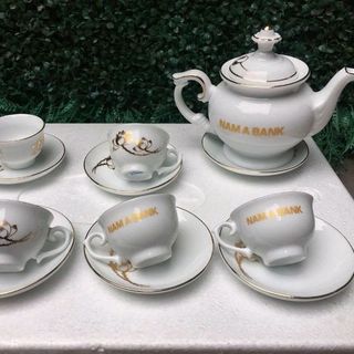 bộ ấm chén bộ trà in logo giá rẻ bộ kẻ vàng in vàng