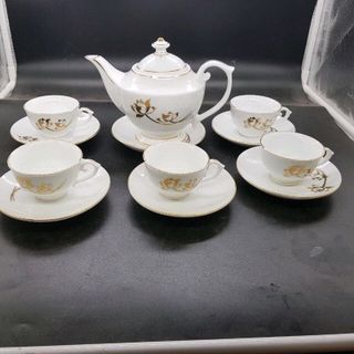 bộ ấm chén bộ trà in logo giá rẻ bộ kẻ vàng in vàng