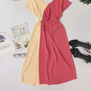Đầm xoắn eo phối màu