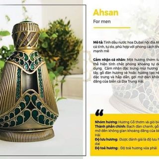 Nước hoa tinh dầu Dubai Ahsan hương gỗ 12 ml