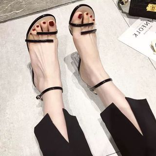 Sandal Cao Gót 7 Cm quai ngang đen trắng - 100558
