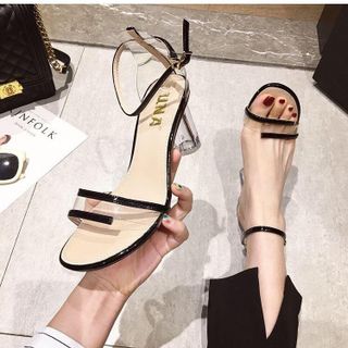 Sandal Cao Gót 7 Cm quai ngang đen trắng - 100558