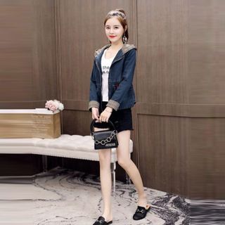 Áo Khoác Jean Phối Viền Caro