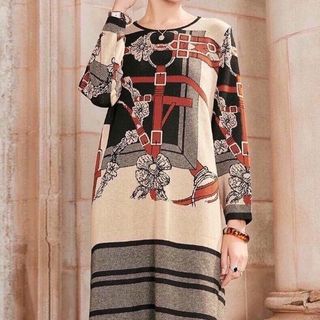Đầm len quảng châu họa tiết cao cấp