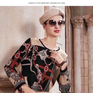 Đầm len quảng châu họa tiết cao cấp