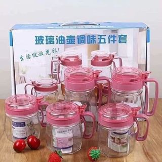 BỘ GIA VỊ THỦY TINH 5 MÓN CÓ TAY CẦM