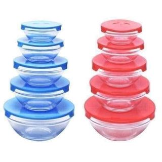 Bộ 5 bát thủy tinh có nắp đậy loại trơn