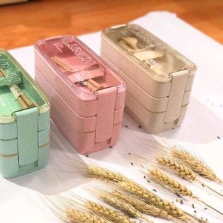 HỘP CƠM LÚA MẠCH 3 TẦNG ĐỦ 3 MÀU CHUYÊN SỈ
