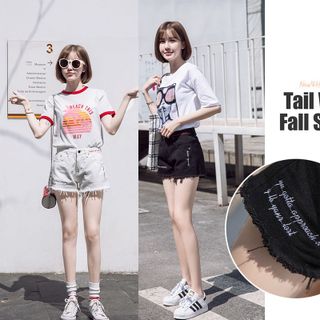 Quần short nữ chữ thêu ống rộng lưng cao cực kỳ cá tính 114