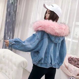Áo khoác bò mũ lông 2 lớp siêu đẹp