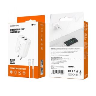 Bộ Cóc Cáp Sạc Nhanh BOROFONE BA37 2 cổng USB Cáp Micro USB chuẩn US