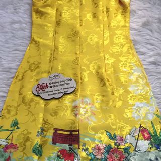 Set áo dài Gấm Nhật in họa tiết 3D dễ thương
