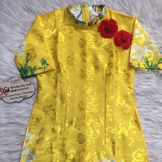 Set áo dài Gấm Nhật in họa tiết 3D dễ thương