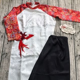 Set áo dài cách tân gấm taffta kết chim phụng