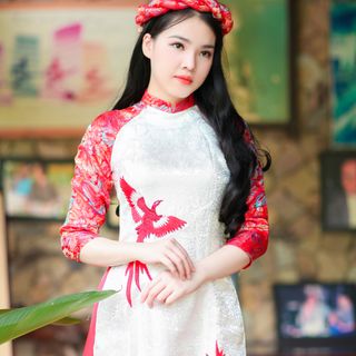 Set áo dài cách tân gấm taffta kết chim phụng