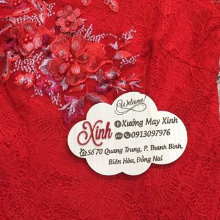 Set áo dài cách tân ren đỏ đính hoa nổi cao cấp
