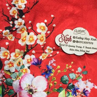 Set áo dài cách tân gấm tơ nền đỏ in hoa