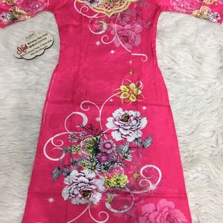 Set áo dài cách tân gấm tơ nền hồng in hoa lạ mắt