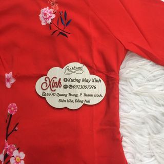 Set áo dài cách tân tơ nhung nền đỏ in chim hạc
