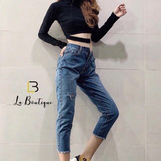 Áo croptop cổ cao gắn khoen tay dài