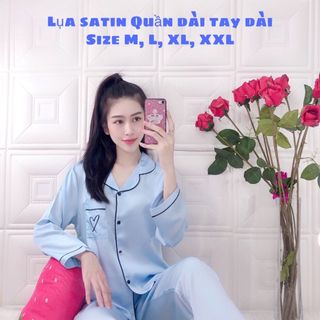 Bộ lụa satin trơn quần dài tay dài mẫu 1
