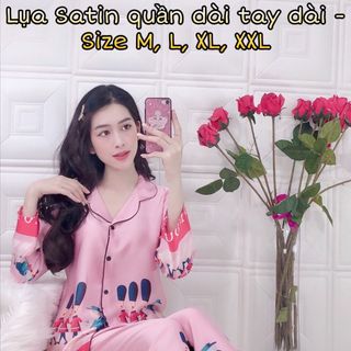 Bộ lụa satin chân bông quần dài tay dài